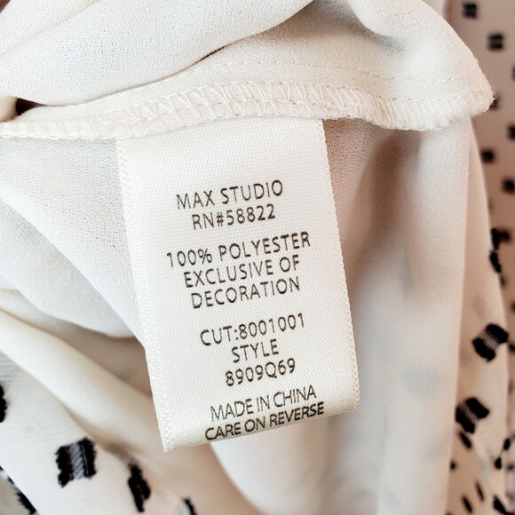 Max Studio Polka Dot Peplum V Neck Ruffle Dress Lace Trim Elastic Waist Sz L - Picture 7 of 13